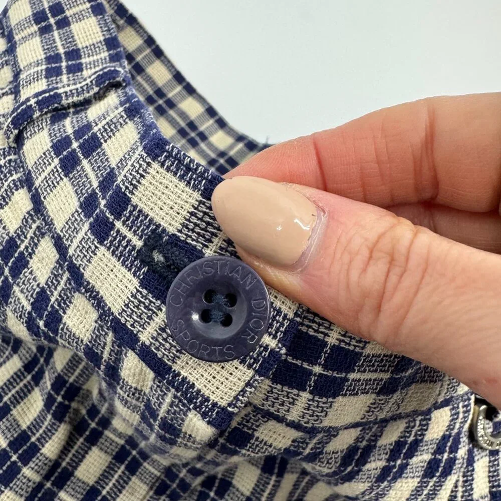 Christian Dior Sports Vintage Navy Cream Plaid High-Waisted Wool Shorts Size 6 - Picture 5 of 10